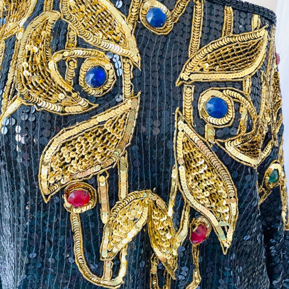 Vintage‎ 80's Silk, Sequin and Rhinestone Creative Creations Disco Glam Blouse - Picture 2 of 14